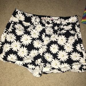 floral black and white shorts